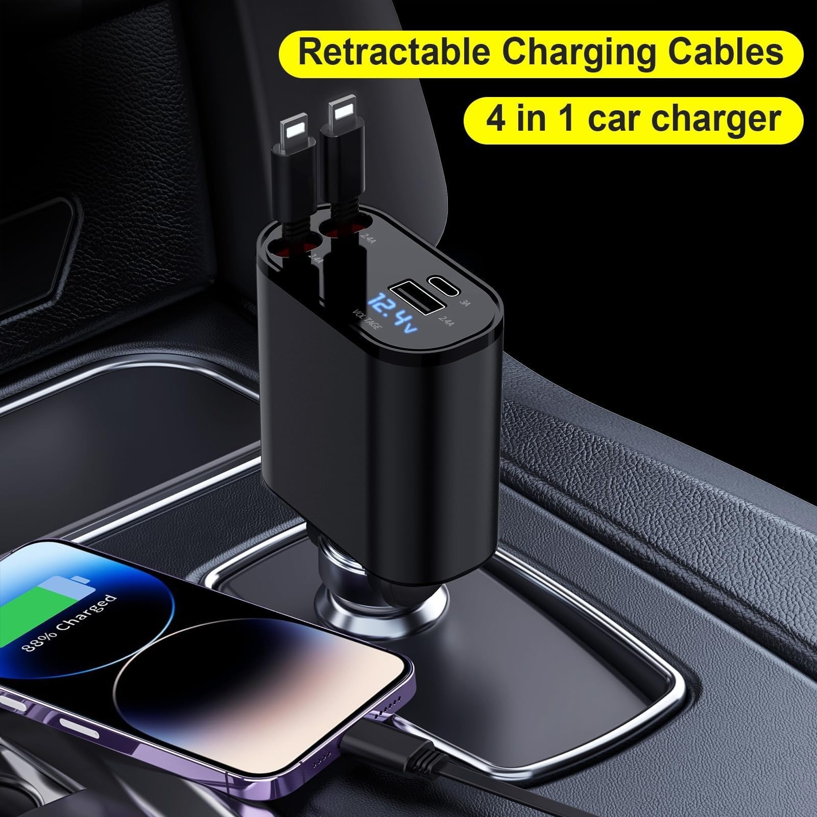 120W 4 in 1 Retractable Car Charger