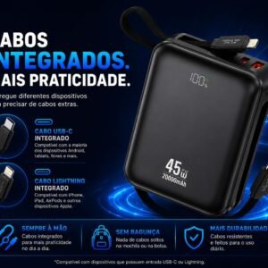 10000mAh 45W Fast Charging Power Bank with Built-in Cables