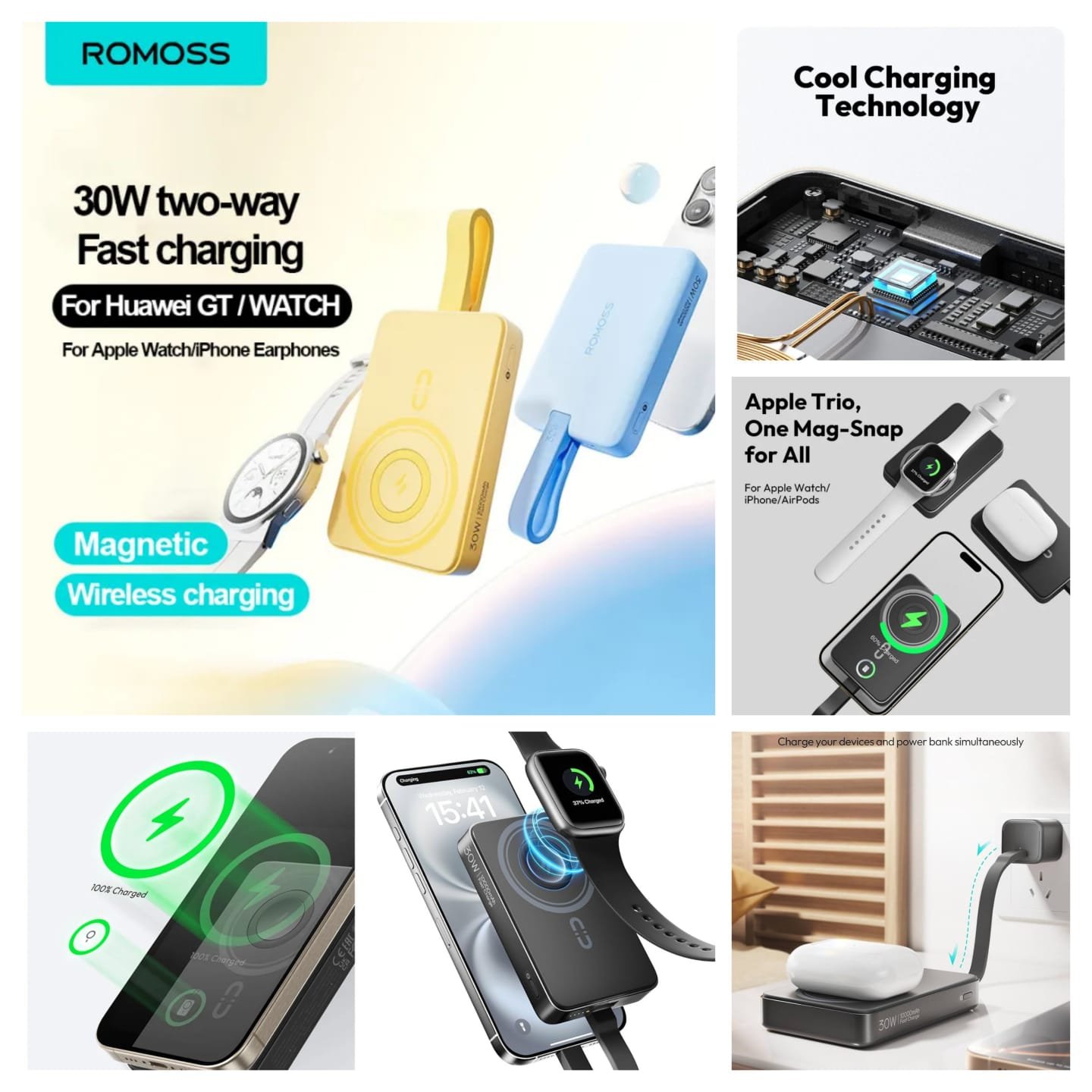 Romoss 10000mAh MagSafe Power Bank 30W Fast Charging | Magnetic Wireless Power Bank for iPhone & Apple Watch | Brand New Master Packing