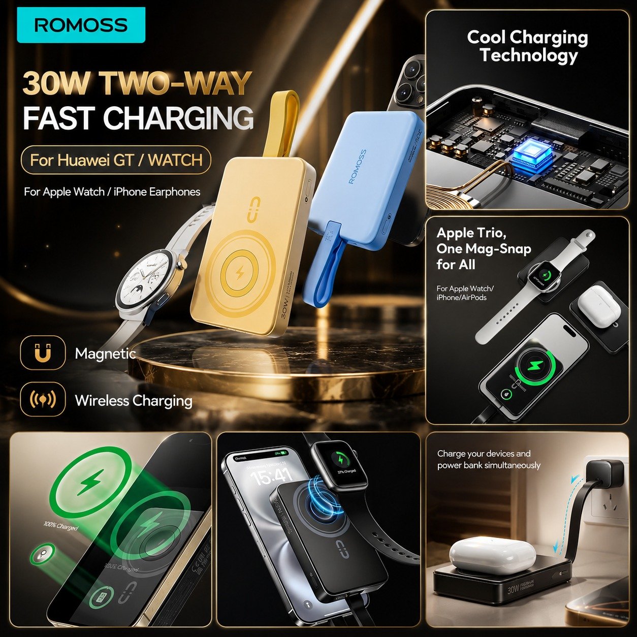 Romoss 10000mAh MagSafe Power Bank 30W Fast Charging | Magnetic Wireless Power Bank for iPhone & Apple Watch | Brand New Master Packing - Image 2